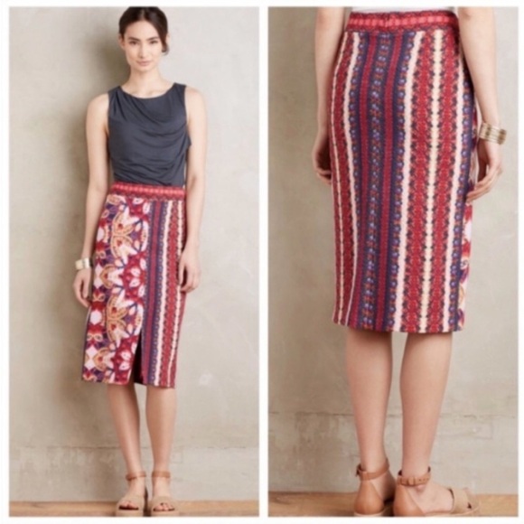Maeve Anthropologie Mixed Floral Print Boho Pencil Skirt Size Medium - Picture 1 of 8